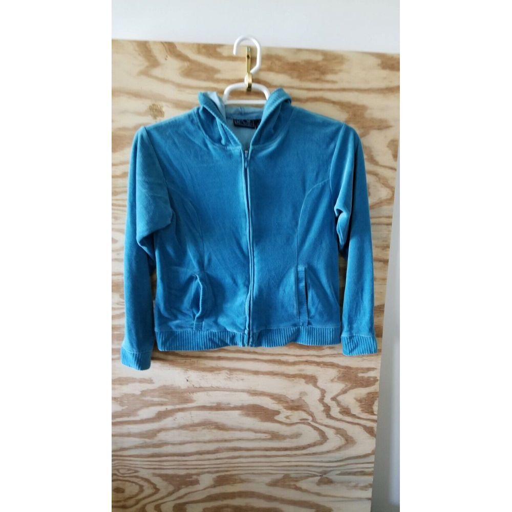 Jane‎ & Ashley Women's Hooded Sweater Cardigan Small Zip Front Blue Long Sleeve